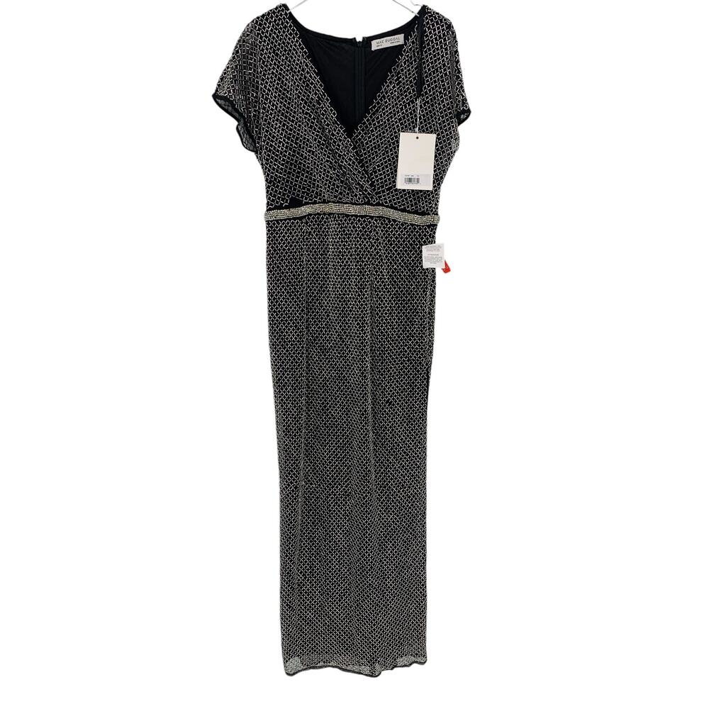 MAC DUGGAL Dress Size 4 Evening Gown Black Midi Beaded NEW Short Sleeve Silver - Picture 3 of 5